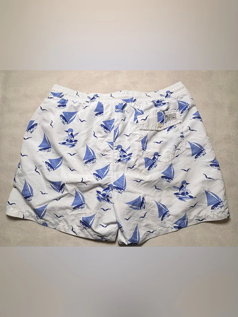 Polo Ralph Lauren Polo Bear Sailboat Swim Trunks XXL White Blue Nautical #408
